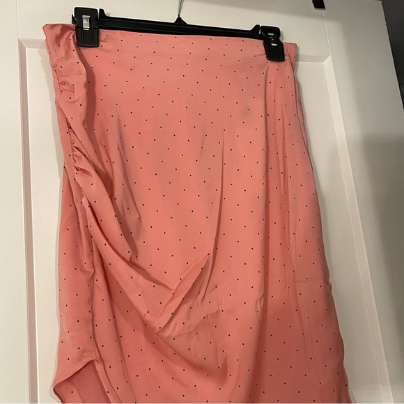BCBGeneration Watermelon Pink Polka Dot Ruched Slip Asymmetric Skirt - Picture 2 of 10